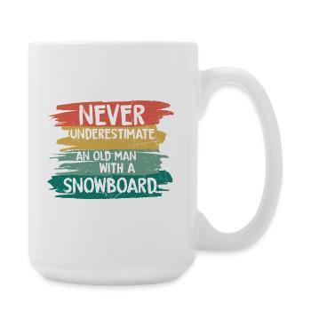Never underestimate old snowboarder - Große Tasse 440 ml - Weiß - Rechts