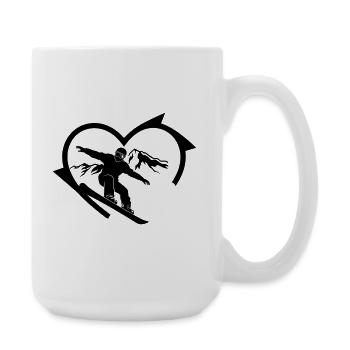 Snowboardeur avec un panorama montagneux et un cœur - Grande tasse 440 ml - blanc - Droite