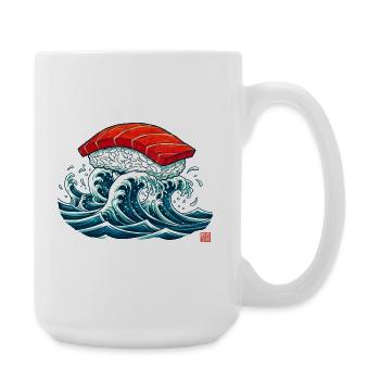 Sushi Nigiri auf Ozeanwellen-Kunst - Große Tasse 440 ml - Weiß - Rechts