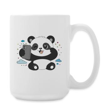 Cute Panda Takes Selfie – Funny Motif - Large Mug 440 ml - white - Right