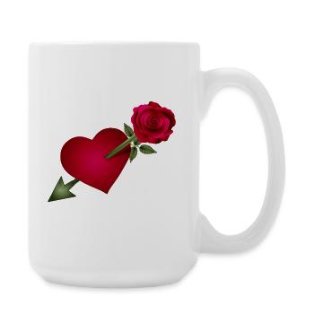 Red Rose Meets Heart with Arrow Illustration - Large Mug 440 ml - white - Right