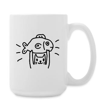 Katze Angelt Fisch - Große Tasse 440 ml - Weiß - Rechts