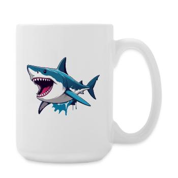 Fröhlicher weißer Hai Spritz Effekt Maritim Motiv - Große Tasse 440 ml - Weiß - Rechts