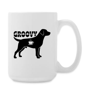 Groovy Hund Kaffee Silhouette Retro - Große Tasse 440 ml - Weiß - Rechts