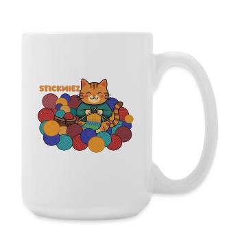 Strickmiez: Die Liebe zum Stricken - Große Tasse 440 ml - Weiß - Rechts