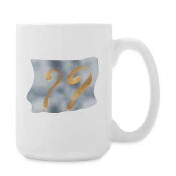 Golden question marks on blue - Large Mug 440 ml - white - Right