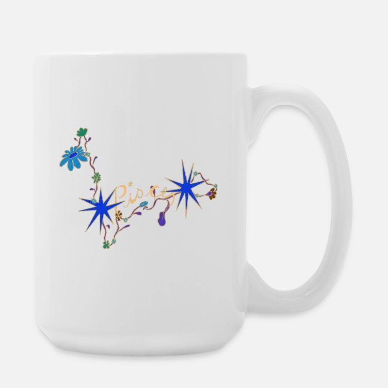 Pisces – Mystische Sternzeichen und Blumen - Große Tasse 440 ml - Weiß