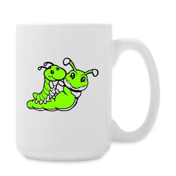 2 Freunde Raupe reiten Vater Mutter Kind Papa Mama - Große Tasse 440 ml - Weiß - Rechts