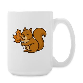 Niedliches Eichhörnchen mit Herbstblatt Cartoon - Große Tasse 440 ml - Weiß - Rechts