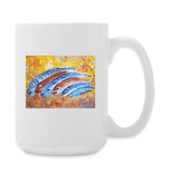 Happy Fische - Große Tasse 440 ml - Weiß - Rechts