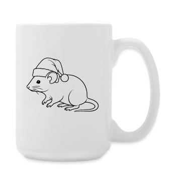 Lustige Ratte mit Weihnachtsmütze – Line Art - Große Tasse 440 ml - Weiß - Rechts