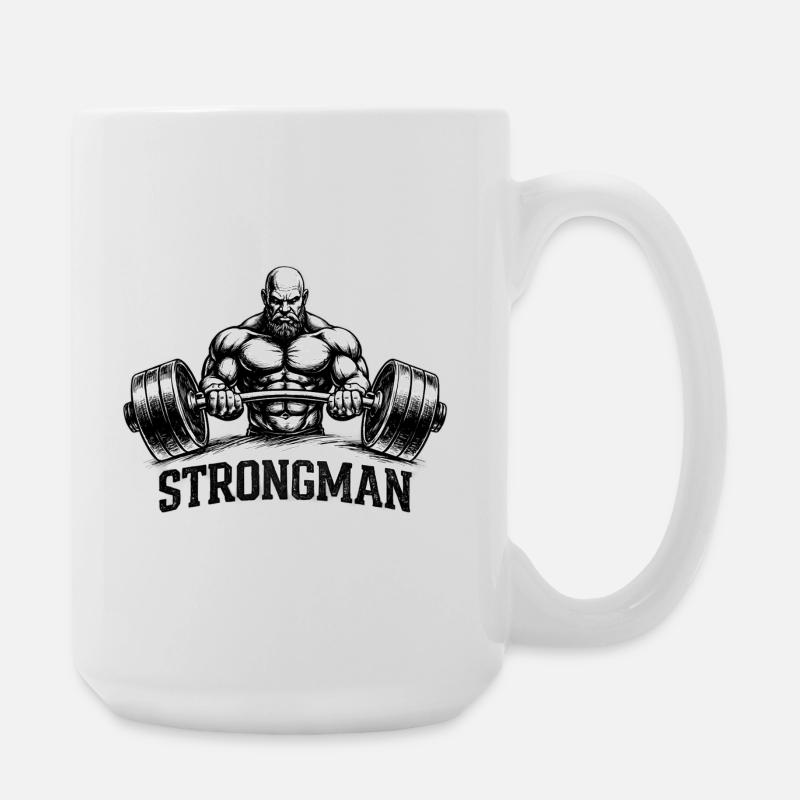 Strongman Weight Lifting Logo Drawing - Large Mug 440 ml - white