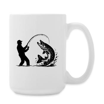 Hecht Hechtangler Angeln Raubfischangler Geschenk - Große Tasse 440 ml - Weiß - Rechts