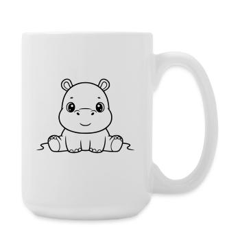 Süßes Baby Nilpferd Comic Outline - Große Tasse 440 ml - Weiß - Rechts