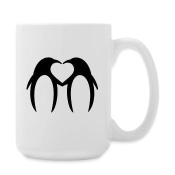 Pinguin Liebespaar Herz – Minimalistisches Design - Große Tasse 440 ml - Weiß - Rechts