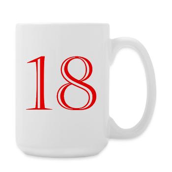 18. 18 JAHRE ALT. 18-JÄHRIGES JUBILÄUM. 18. GEBURTSTAG. - Große Tasse 440 ml - Weiß - Rechts