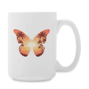 Papillon coucher de soleil sur la plage - Grande tasse 440 ml - blanc - Droite