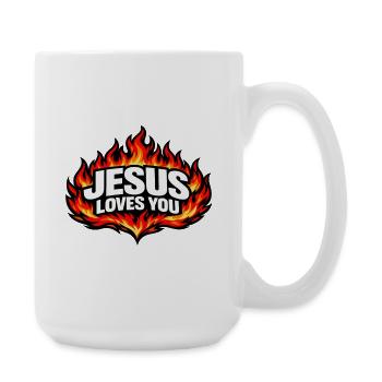 Jesus Loves You Flames Retro - Large Mug 440 ml - white - Right