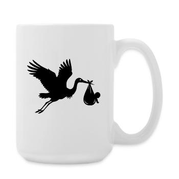 Storch mit Baby – Klapperstorch Motiv - Große Tasse 440 ml - Weiß - Rechts