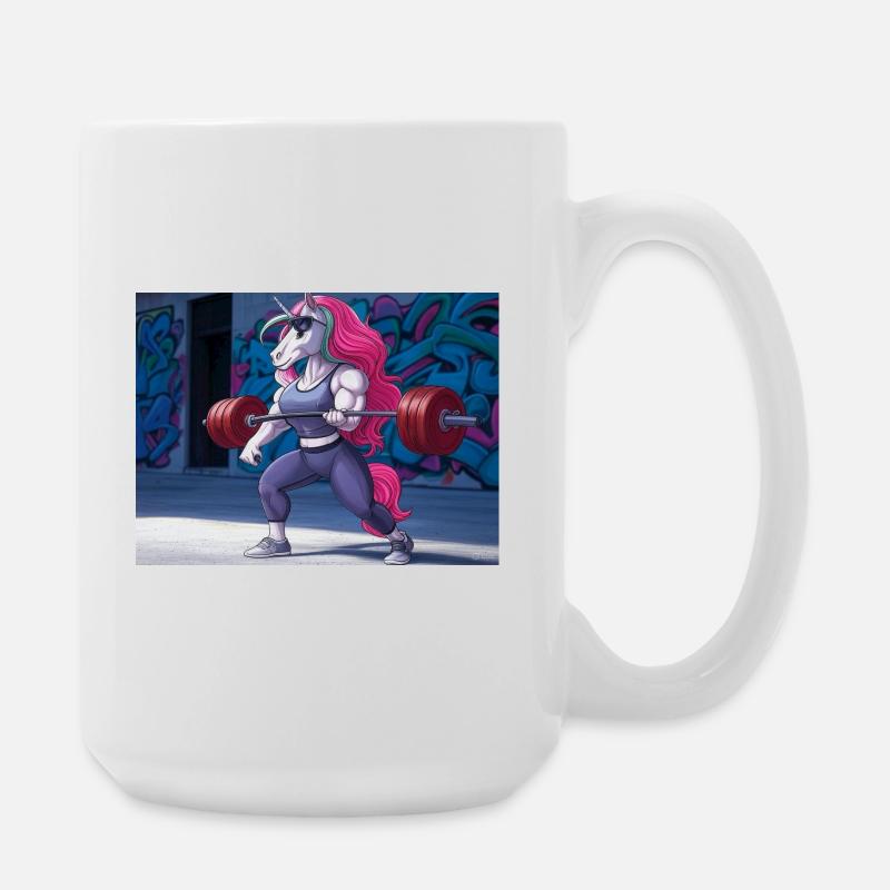 Powerful unicorn training - Large Mug 440 ml - white