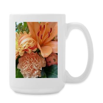 Warm orange floral pattern - Large Mug 440 ml - white - Right