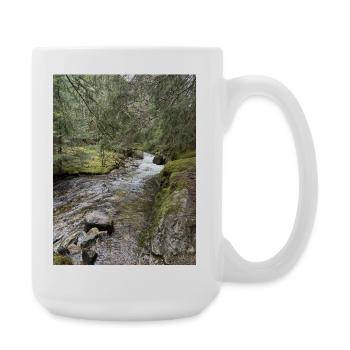 Still life in the forest with river - Large Mug 440 ml - white - Right