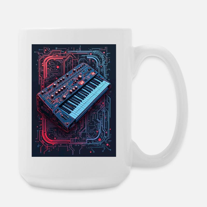 Futuristic synthesizer design - Large Mug 440 ml - white