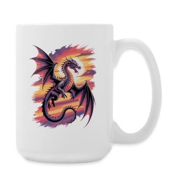 Fantasie Drache im Sonnenuntergang - Große Tasse 440 ml - Weiß - Rechts