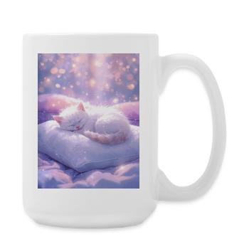Verträumte schlafende Katze mit funkelndem Hintergrund - Große Tasse 440 ml - Weiß - Rechts