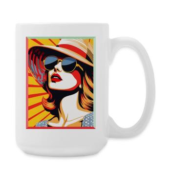 Pop Art Retro Woman with Sunglasses and Hat Fashion - Large Mug 440 ml - white - Right