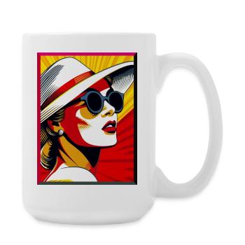 Popart Dame avec chapeau lunettes de soleil Portrait Mode - Grande tasse 440 ml - blanc - Droite