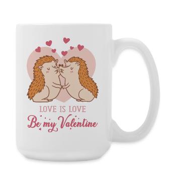 Be my Valentine – Love Igeln mit Herzen  - Große Tasse 440 ml - Weiß - Rechts