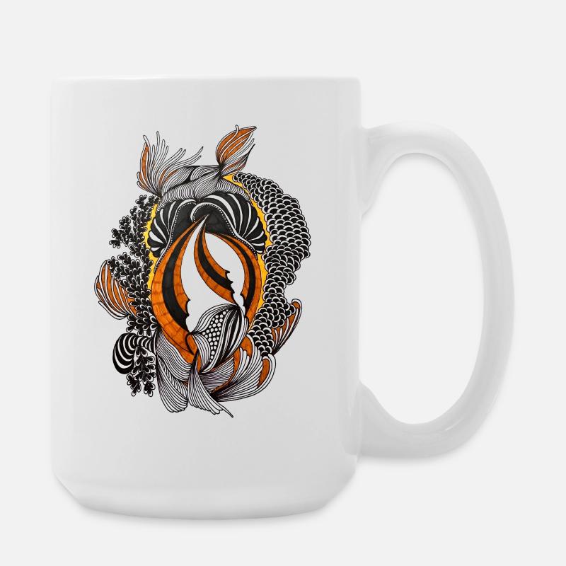 Orange Schwarz Abstraktes Feder Muster - Große Tasse 440 ml - Weiß
