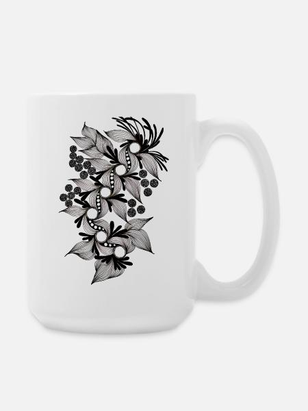 Black and White Flower Spiral - Large Mug 440 ml - white