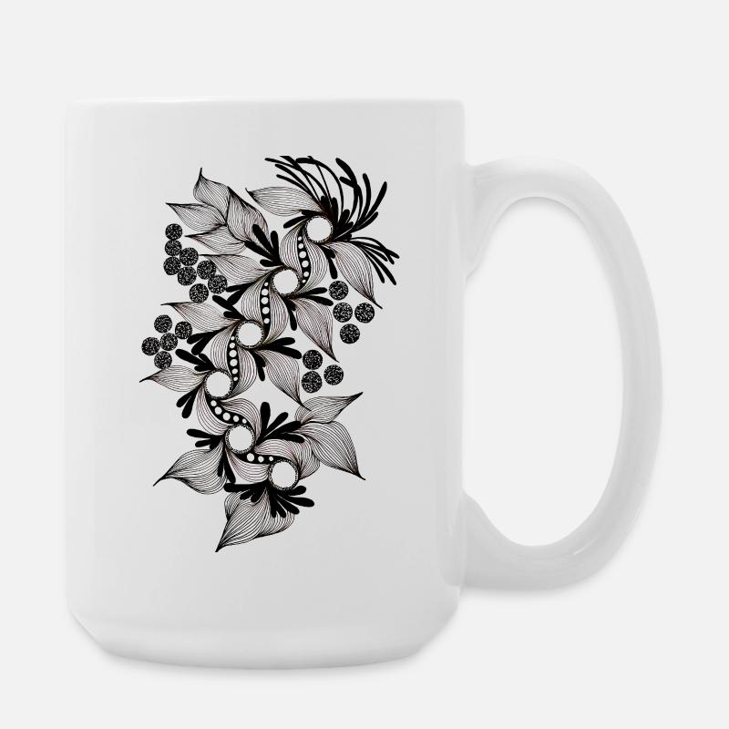 Spirale de fleurs noires et blanches - Grande tasse 440 ml - blanc