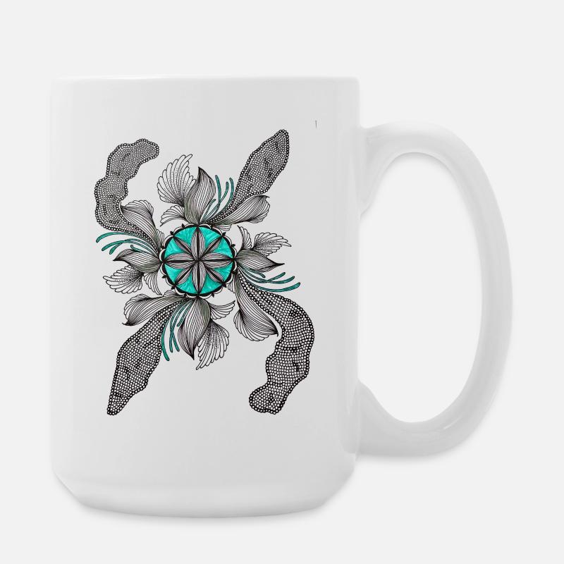 Fleur Étoile Déco Sarcelle - Grande tasse 440 ml - blanc