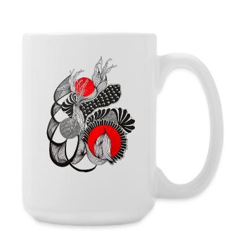 Monochrome flower circles with red - Large Mug 440 ml - white - Right