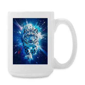 A snow leopard glows amid icy blue and silver star - Large Mug 440 ml - white - Right