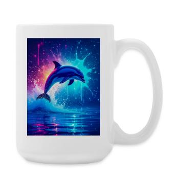 Ein strahlender Delfin springt durch türkisfarbene Wellen - Große Tasse 440 ml - Weiß - Rechts