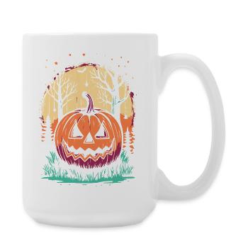 Halloween-Kürbis im Wald - Große Tasse 440 ml - Weiß - Rechts