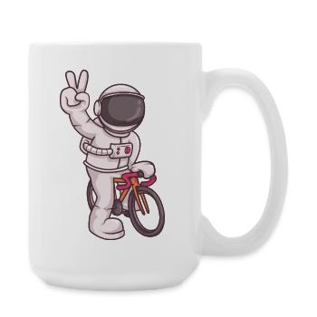 Astronaut fährt Fixie Bike – Frieden Pose Weltraum - Große Tasse 440 ml - Weiß - Rechts