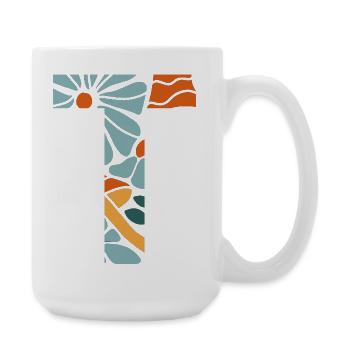 Letter t flowers groovy gift idea - Large Mug 440 ml - white - Right