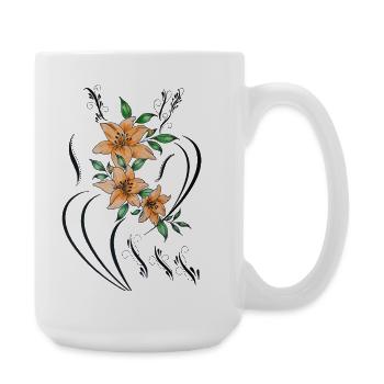 Orange lilies with filigree decorative lines - Large Mug 440 ml - white - Right