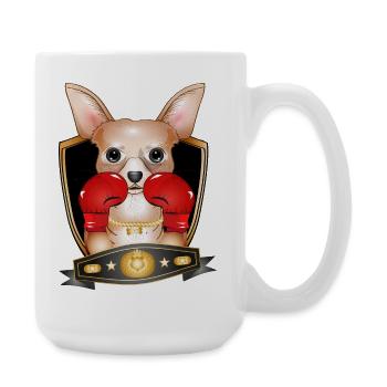 Boxender Chihuahua – Lustiges Boxer Motiv - Große Tasse 440 ml - Weiß - Rechts