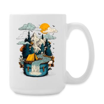 Mountain Lake Path - Camping Backpacker Motif - Large Mug 440 ml - white - Right