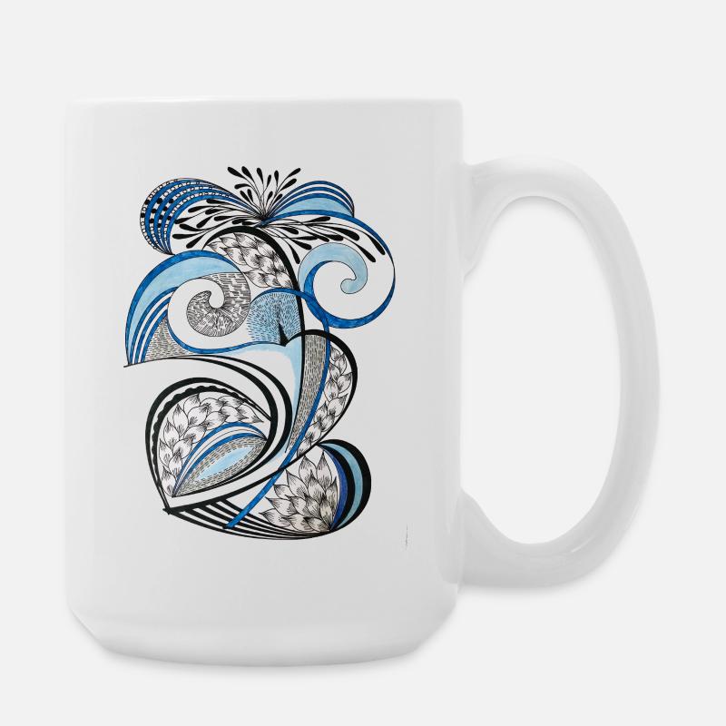 Blau Schwarze Wirbelblätter - Große Tasse 440 ml - Weiß
