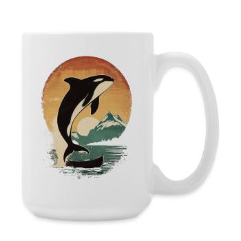 Orca Wal Sonnenuntergang Vintage Meer Natur - Große Tasse 440 ml - Weiß - Rechts