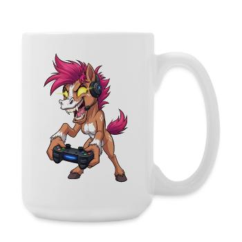 Crazy Neon Pony Gamer with Headset Gaming - Large Mug 440 ml - white - Right