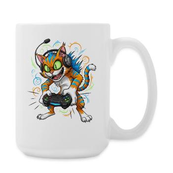 Neon Gaming Katze mit Controller Gamer Kater - Große Tasse 440 ml - Weiß - Rechts
