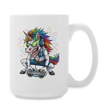 Licorne gaming avec t-shirt gamer en crinière arc-en-ciel - Grande tasse 440 ml - blanc - Droite